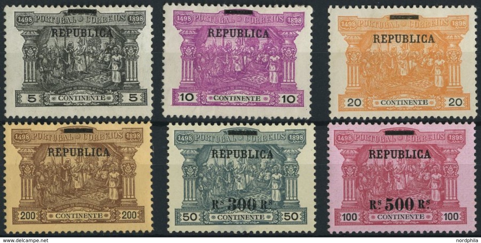 PORTUGAL 190-95 *, 1911, REPUBLICA, Falzreste, Nr. 194 Dünn, Sonst Prachtsatz, Mi. 320.- - Autres & Non Classés