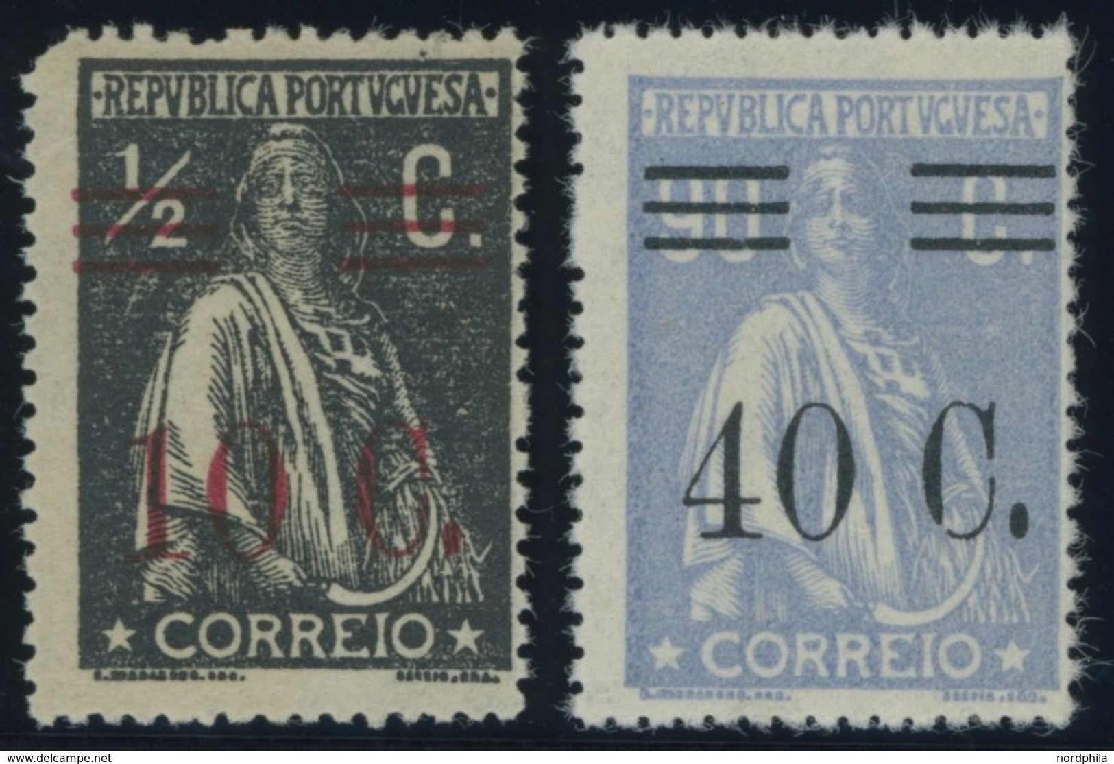 PORTUGAL 475A,496A **, 1928, 10 C. Auf 1/2 C. Schwarz Und 40 C. Auf 90 C. Ultramarin, Gezähnt 15:14, 2 Prachtwerte, Sign - Otros & Sin Clasificación