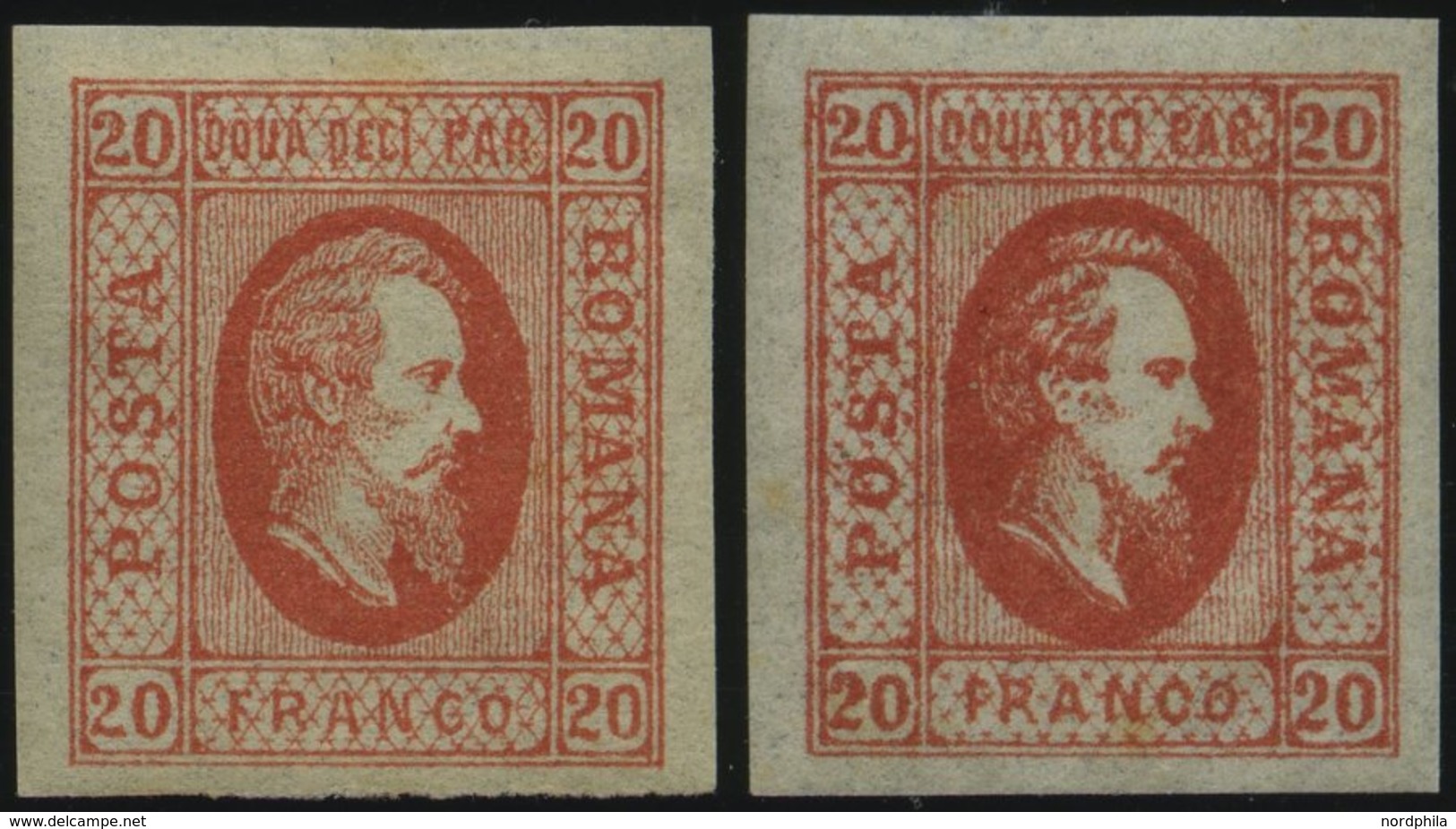 RUMÄNIEN 13x *, 1865, 20 Par. Rot, Beide Typen, Falzrest, 2 Prachtwerte - Autres & Non Classés