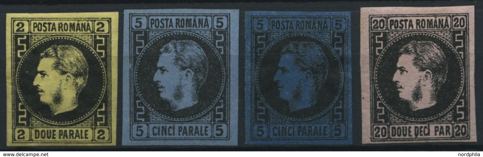 RUMÄNIEN 14-16ya,b *, 1866, Karl I. Im Perlenkreis, Dünnes Papier, Falzrest, 4 Prachtwerte, Mi. 220.- - Otros & Sin Clasificación