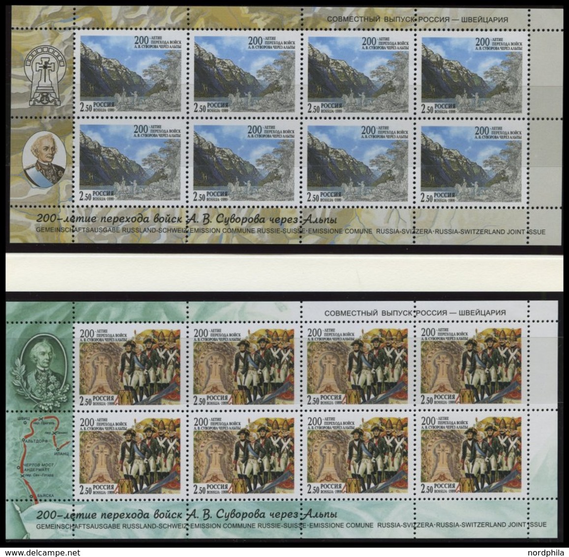 RUSSLAND 749/50KB **, 1999, Alpenüberquerung Russischer Truppen Im Kleinbogensatz, Pracht, Mi. 100.- - Sonstige & Ohne Zuordnung