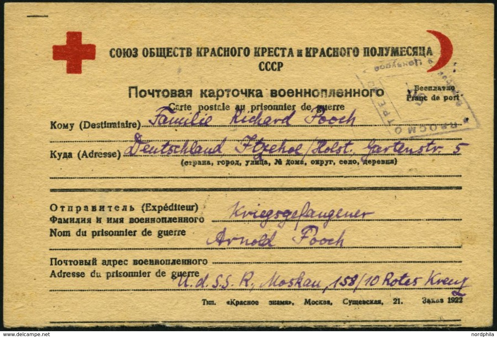 RUSSLAND 1946, Rotes Kreuz-Gefangenenkarte Aus Einem Gefangenenlager In Russland, Pracht - Other & Unclassified