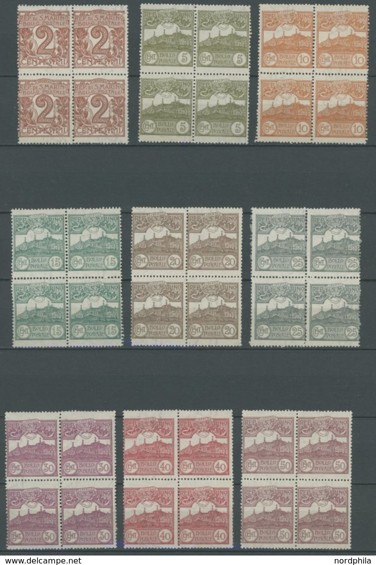 SAN MARINO 68-80 VB **, 1921, Ziffer Und Monte Titano In Postfrischen Viererblocks, Normale Zähnung, Prachtsatz, Mi. (60 - Other & Unclassified