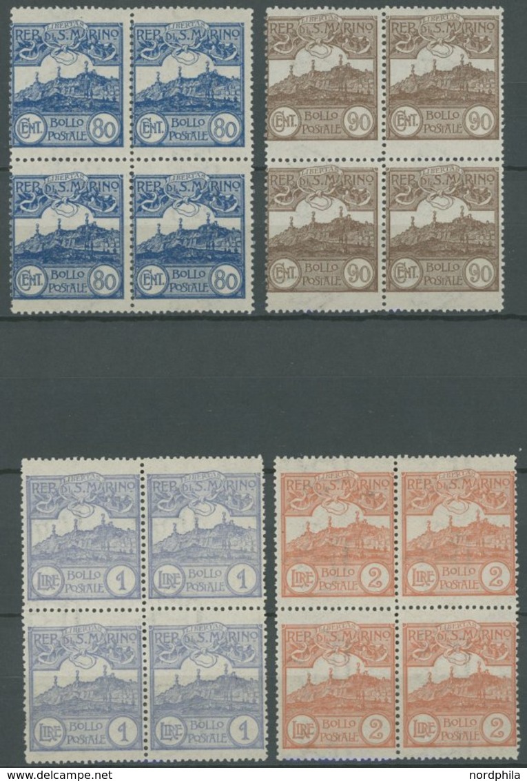 SAN MARINO 68-80 VB **, 1921, Ziffer Und Monte Titano In Postfrischen Viererblocks, Normale Zähnung, Prachtsatz, Mi. (60 - Autres & Non Classés