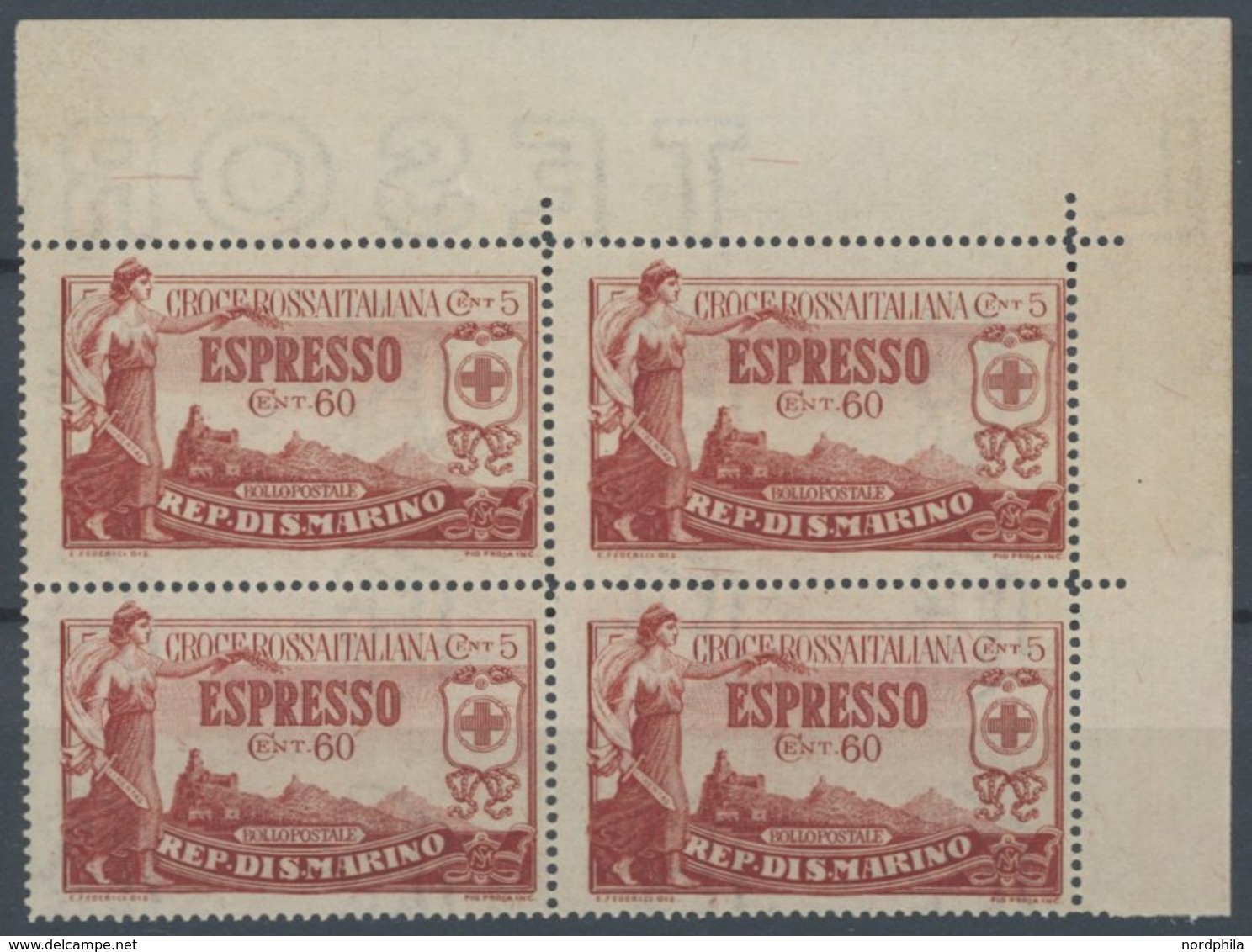 SAN MARINO 91-98 **, 1923, Rotes Kreuz Im Postfrischen Viererblock, Teils Aus Der Bogenecke, Pracht, Mi. (220.-) - Otros & Sin Clasificación