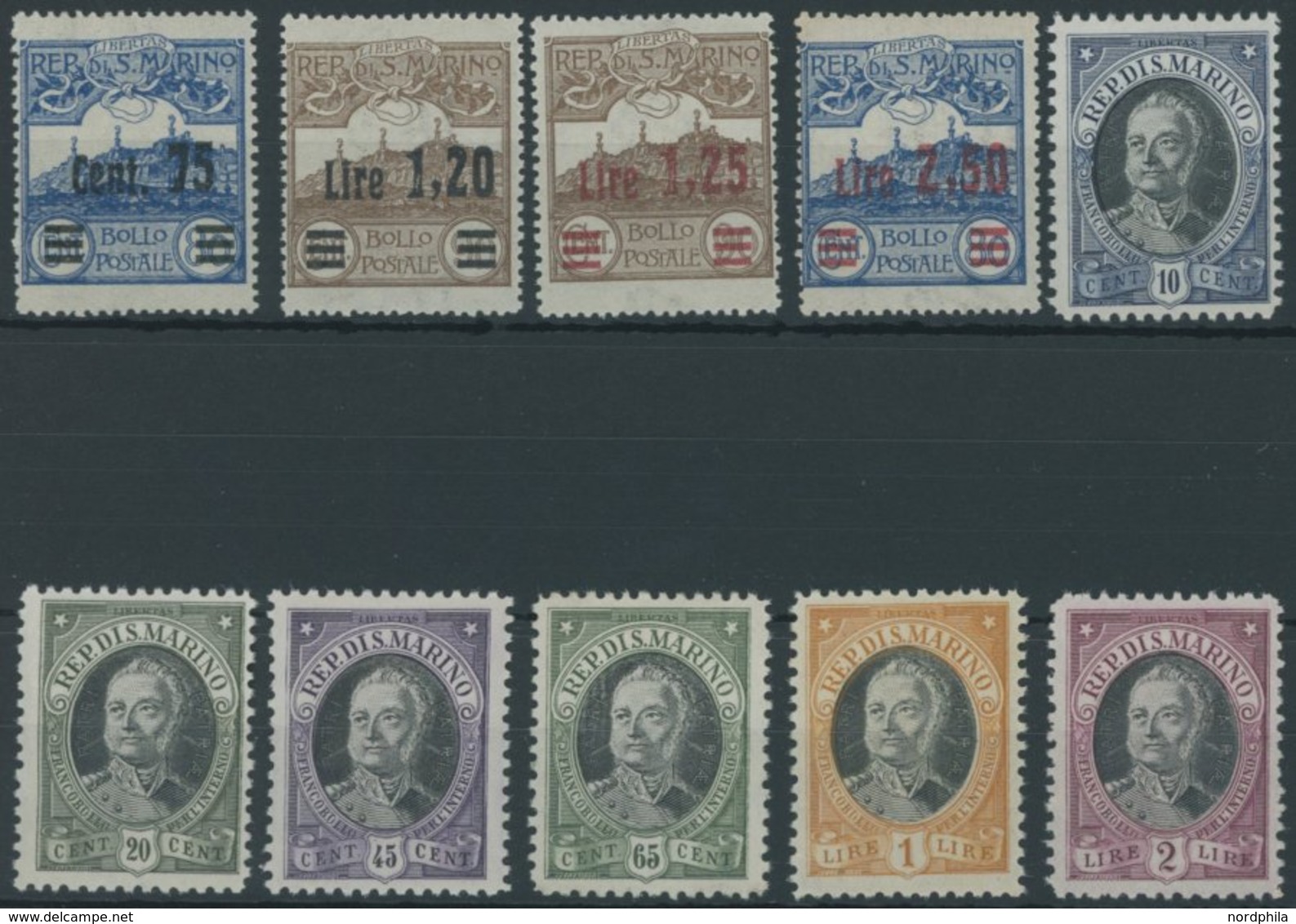 SAN MARINO 121-30 **, 1926, Monte Titano Und Onofri, 2 Postfrische Prachtsätze, Mi. 85.- - Autres & Non Classés