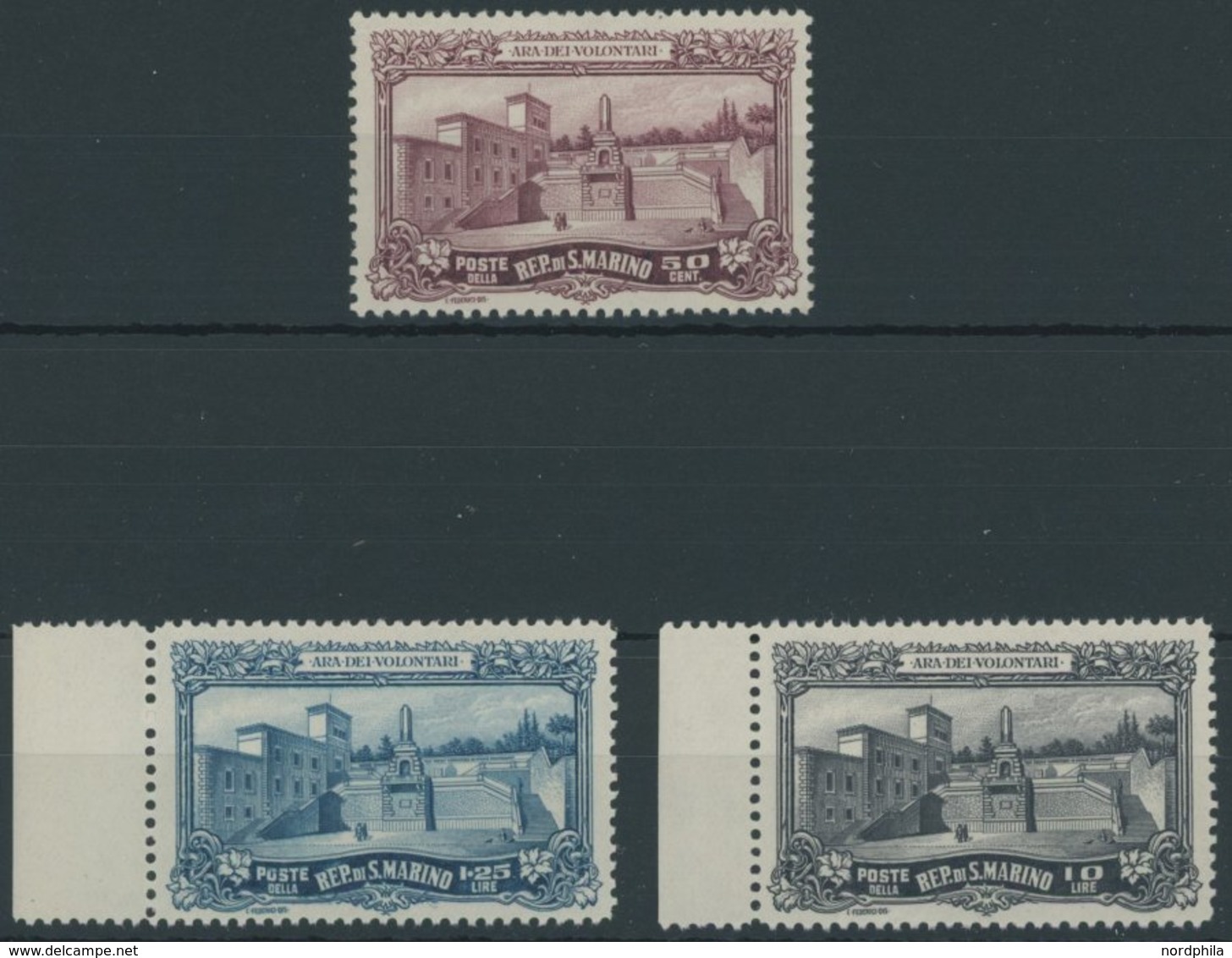 SAN MARINO 138-40 **, 1927, Gefallenendenkmal Postfrischer Prachtsatz, Mi. 80.- - Autres & Non Classés