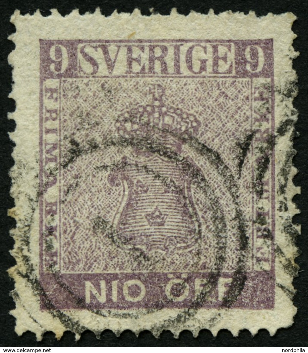 SCHWEDEN 8b O, 1863, 9 Ö. Blauviolett Mit Dänischem Nummernstempel 1, Rauhe Zähnung Sonst Pracht, Mi. (250.-) - Other & Unclassified