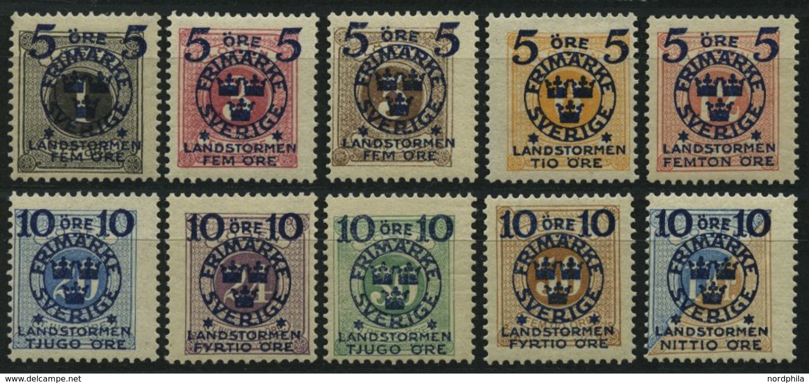 SCHWEDEN 97-106 *, 1916, Landsturm II, Falzreste, Prachtsatz (10 Werte), Mi. 300.- - Autres & Non Classés