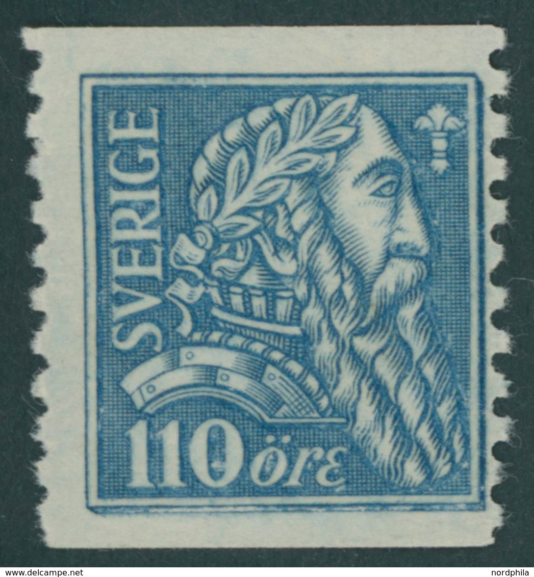 SCHWEDEN 142Z *, 1921, 110 Ö. Hellblau, Wz. Buchstaben, Falzrest, Pracht - Sonstige & Ohne Zuordnung