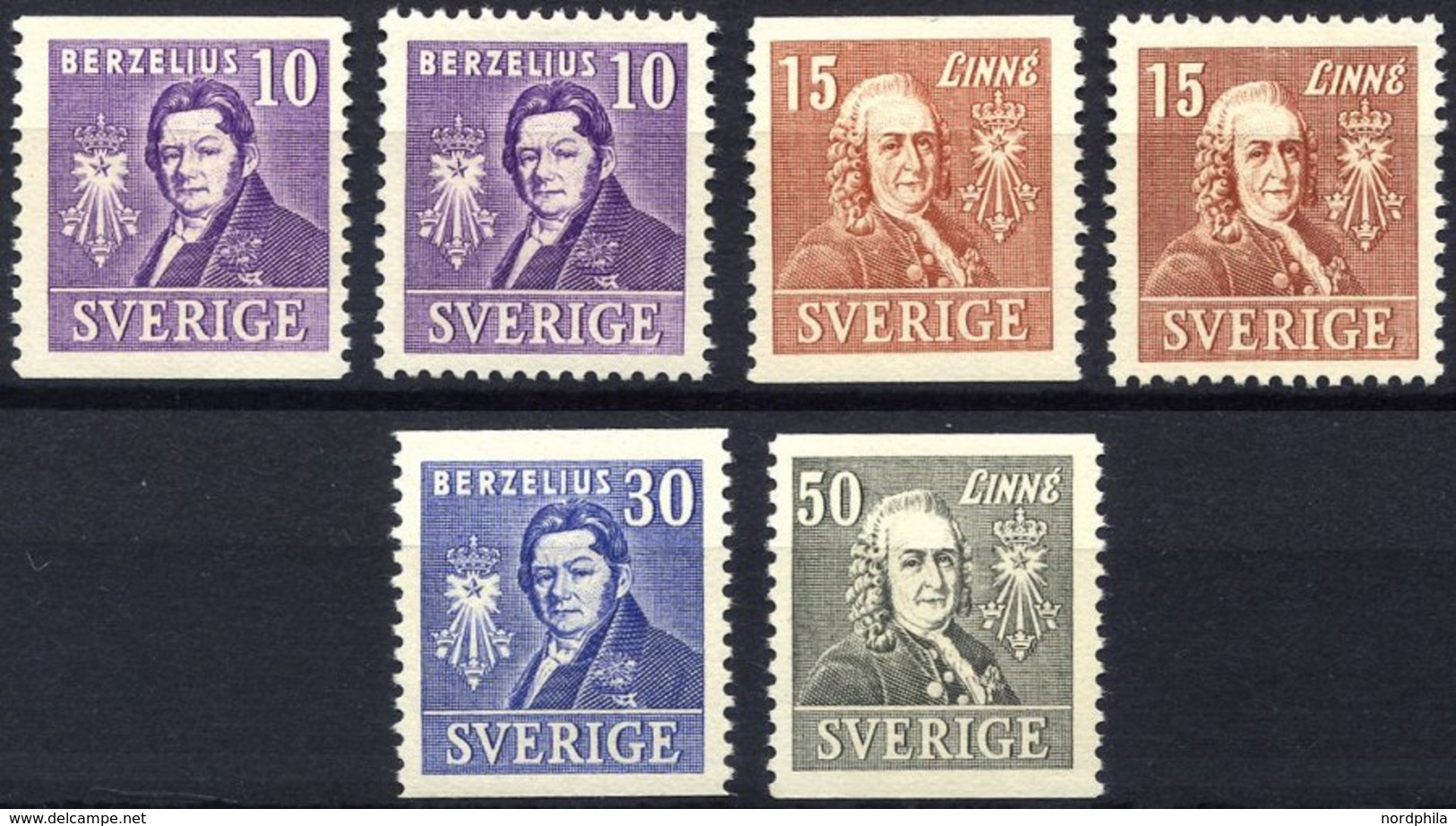 SCHWEDEN 272-75A/B **, 1939, 200 Jahre Akademie Der Wissenschaften, Zweiseitig Und Vierseitig Gezähnt, Prachtsatz (6 Wer - Other & Unclassified