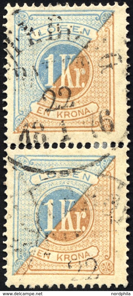 PORTOMARKEN P 10A Paar O, 1874, 1 Kr. Braun/blau Im Senkrechten Paar, Gezähnt 14, Pracht - Oblitérés