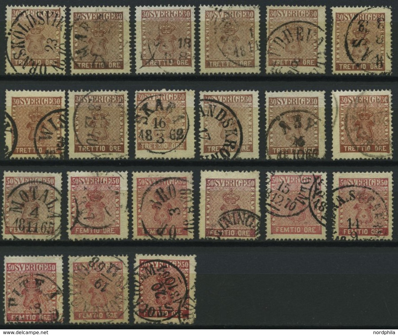 SAMMLUNGEN, LOTS 7-12 O, 1858, Reichswappen, Schöne Partie Von 63 Werten (u.a. 4x 9 Ö. Und 9x 50 Ö.), Dabei Bessere Farb - Collections