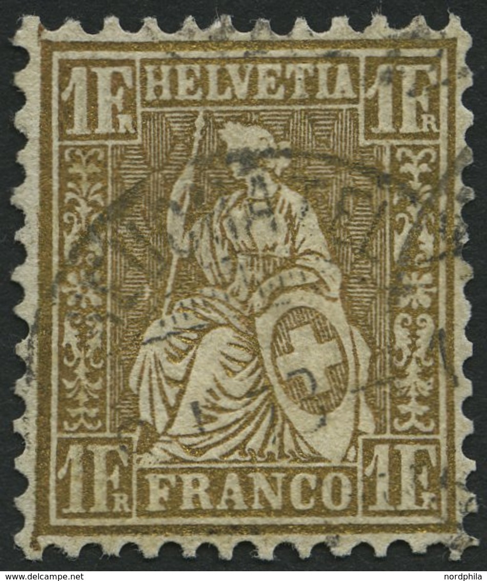 SCHWEIZ BUNDESPOST 28c O, 1864, 1 Fr. Gold, Pracht, Mi. 110.- - 1843-1852 Federal & Cantonal Stamps