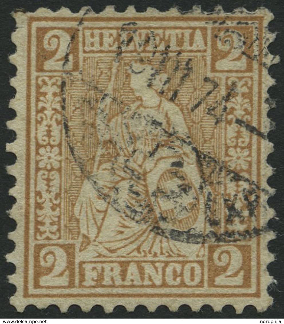 SCHWEIZ BUNDESPOST 29b O, 1867, 2 C. Rotbraun, Feinst (Eckzahnbug), Mi. 240.- - 1843-1852 Timbres Cantonaux Et  Fédéraux