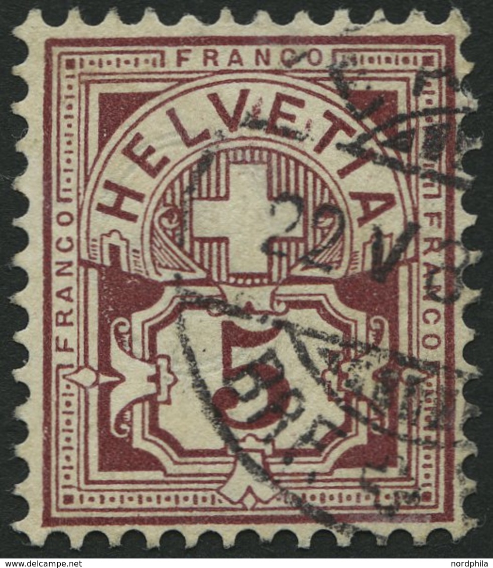 SCHWEIZ BUNDESPOST 46 O, 1882, 5 C. Lilabraun, Pracht, Mi. 120.- - 1843-1852 Timbres Cantonaux Et  Fédéraux