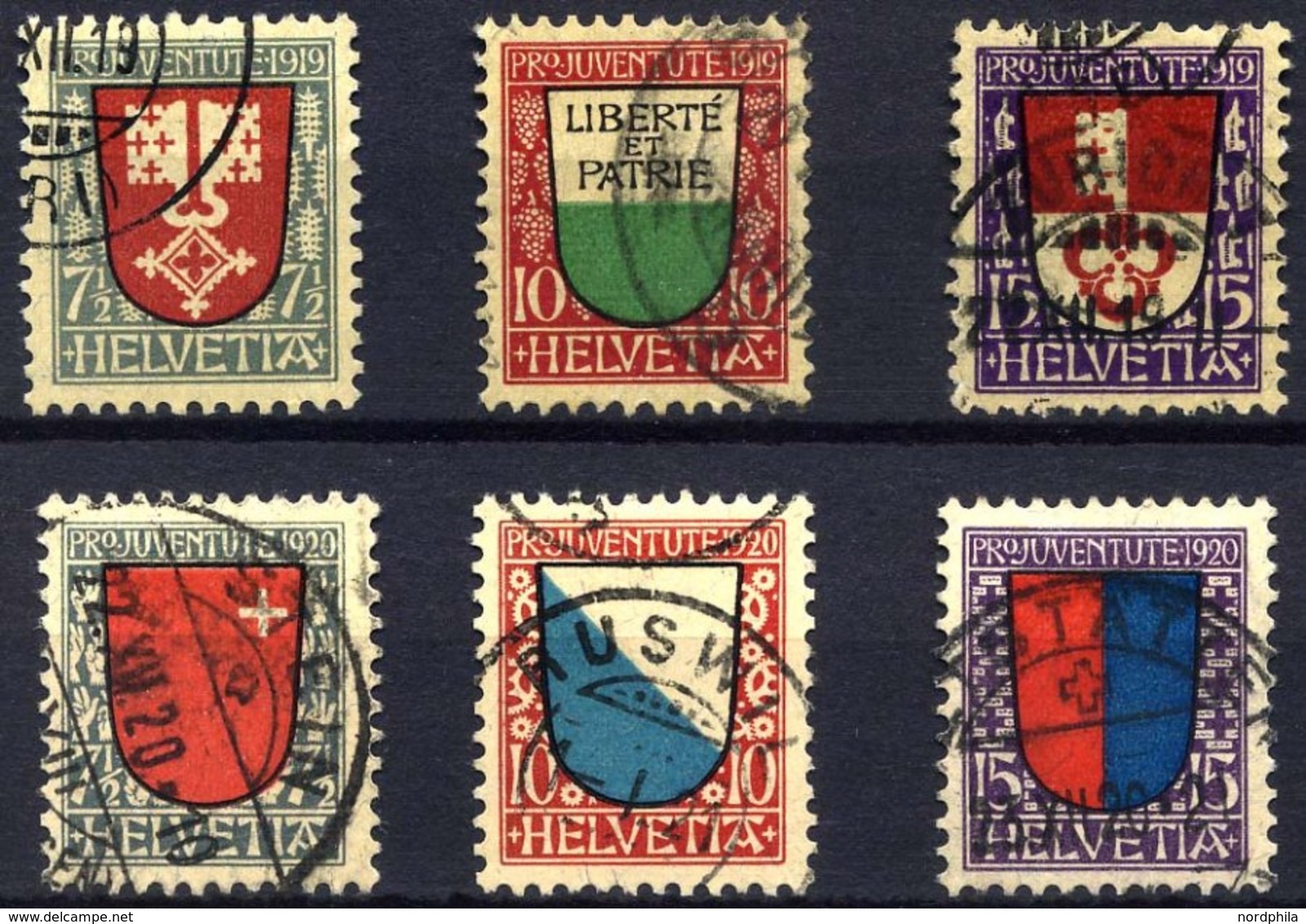 SCHWEIZ BUNDESPOST 149-51,153-55 O, 1919/20, Pro Juventute, 2 Prachtsätze, Mi. 90.- - 1843-1852 Timbres Cantonaux Et  Fédéraux