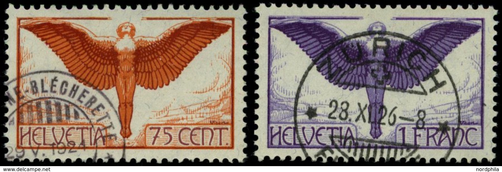 SCHWEIZ BUNDESPOST 190/1x O, 1924, 75 C. Und 1 Fr. Flugpost, Gewöhnliches Papier, 2 Prachtwerte, Mi. 145.- - 1843-1852 Timbres Cantonaux Et  Fédéraux