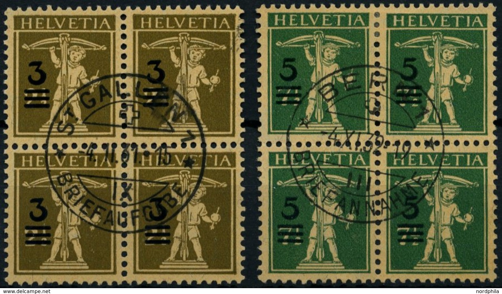 SCHWEIZ BUNDESPOST 239/40 VB O, 1930, Tellknabe In Zentrisch Gestempelten Viererblocks, Pracht - 1843-1852 Timbres Cantonaux Et  Fédéraux