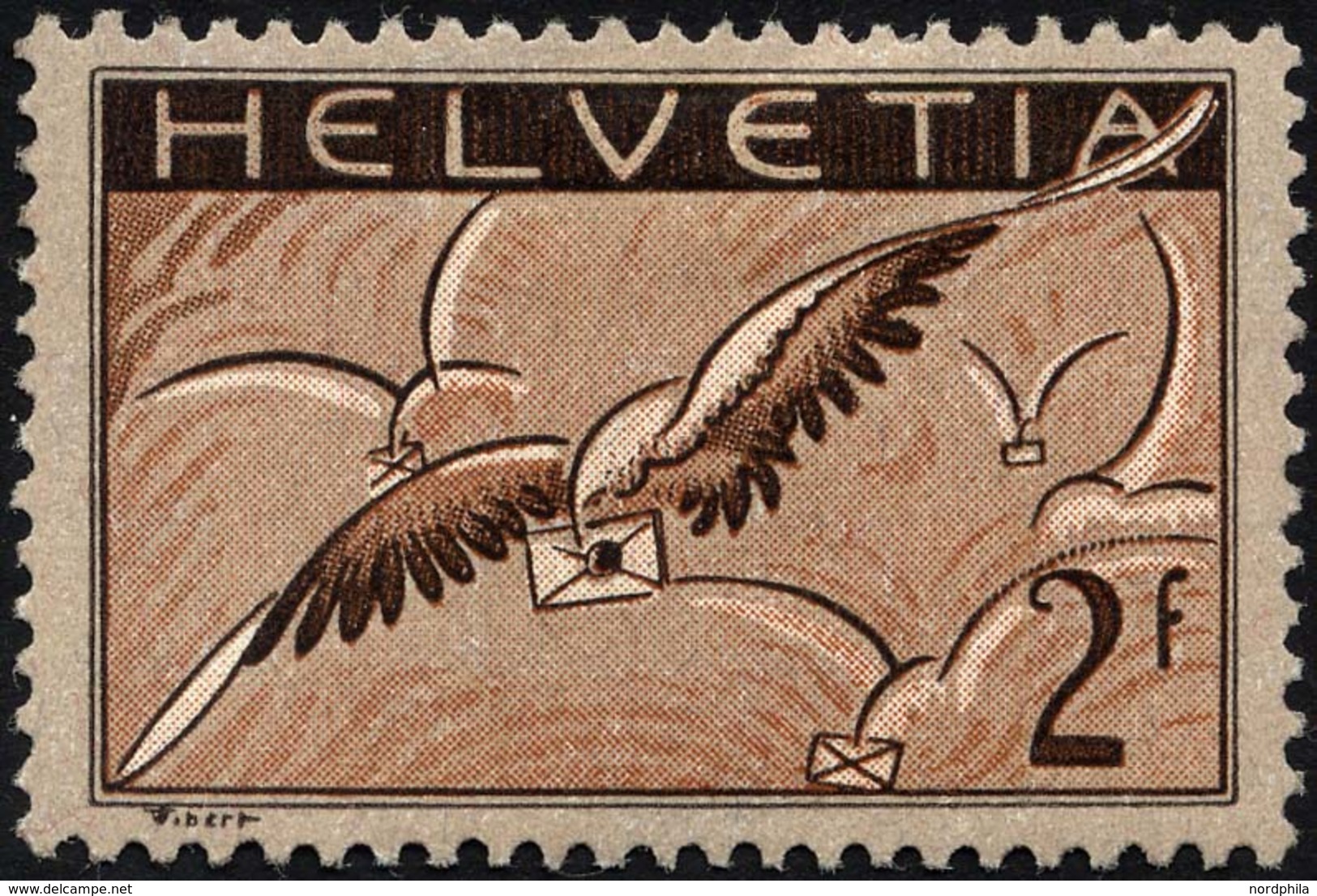 SCHWEIZ BUNDESPOST 245x *, 1930, 2 Fr. Brieftaube, Gewöhnliches Papier, Falzreste, üblich Gezähnt Pracht - 1843-1852 Timbres Cantonaux Et  Fédéraux