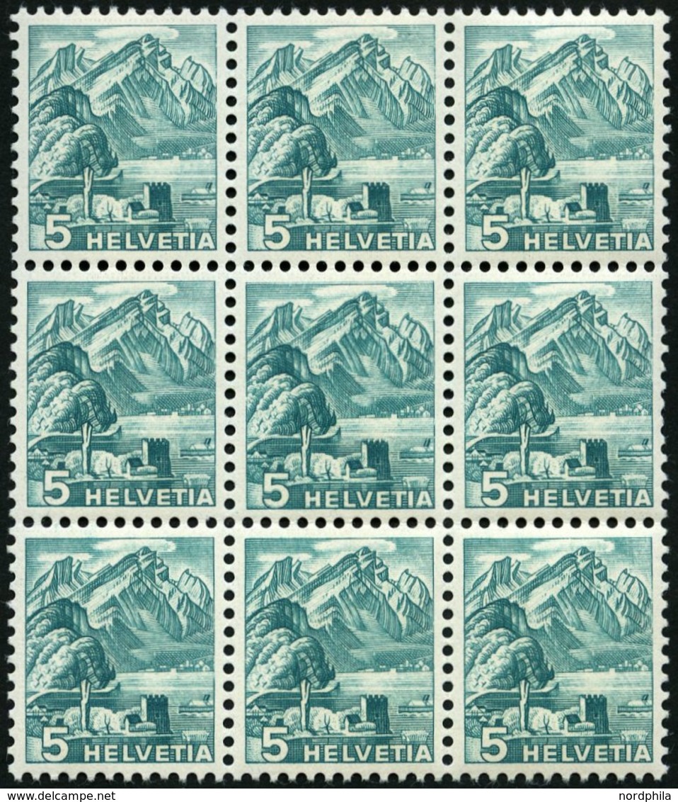 SCHWEIZ BUNDESPOST 298zDPIII **, 1936, 5 C. Bläulichgrün, Geriffelter Gummi, Doppelprägung Im Gesamten Markenbild, Im Ne - 1843-1852 Timbres Cantonaux Et  Fédéraux