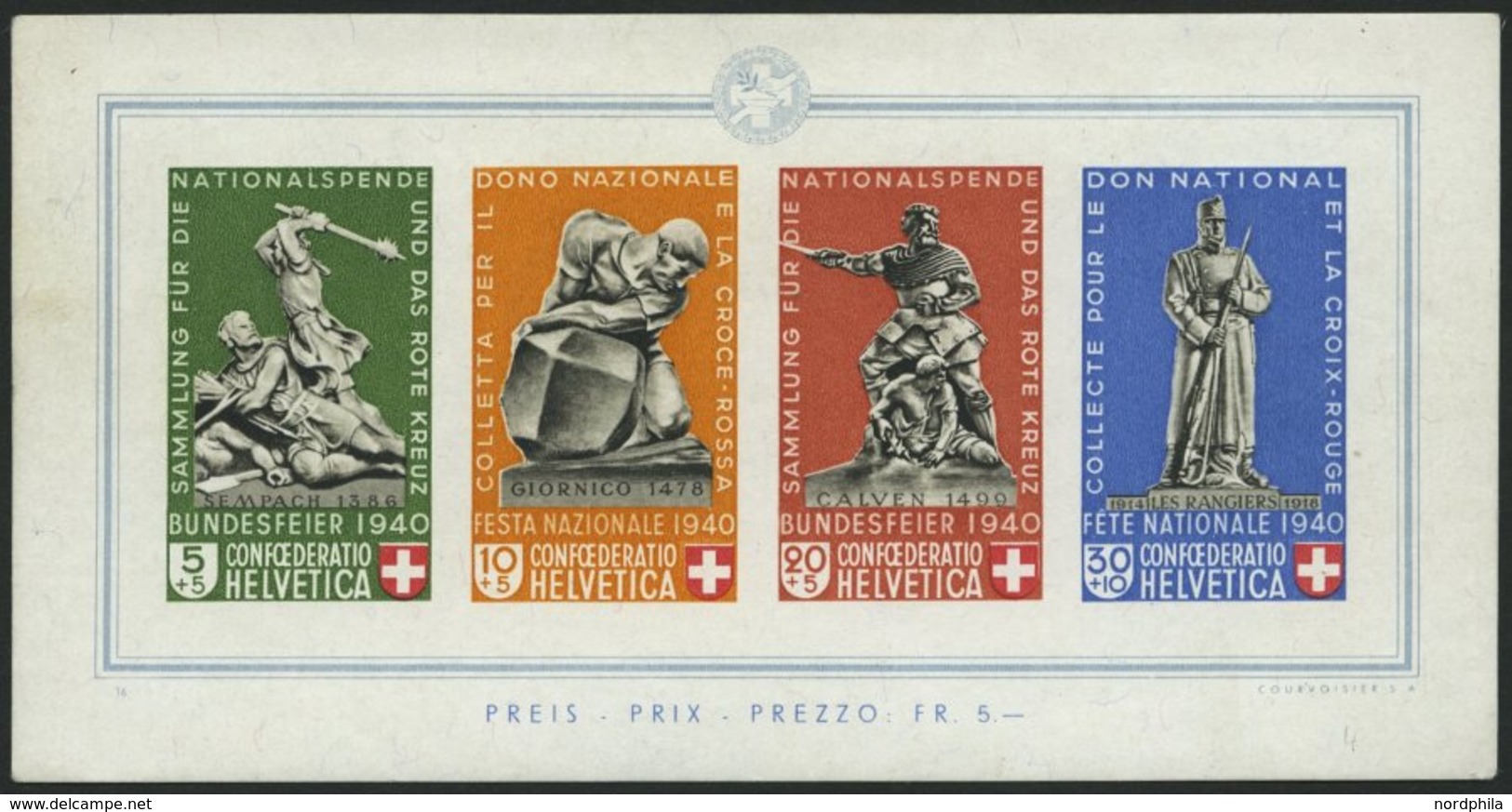 SCHWEIZ BUNDESPOST Bl. 5 (*), 1940, Block Pro Patria, Gummi Nicht Original - 1843-1852 Timbres Cantonaux Et  Fédéraux