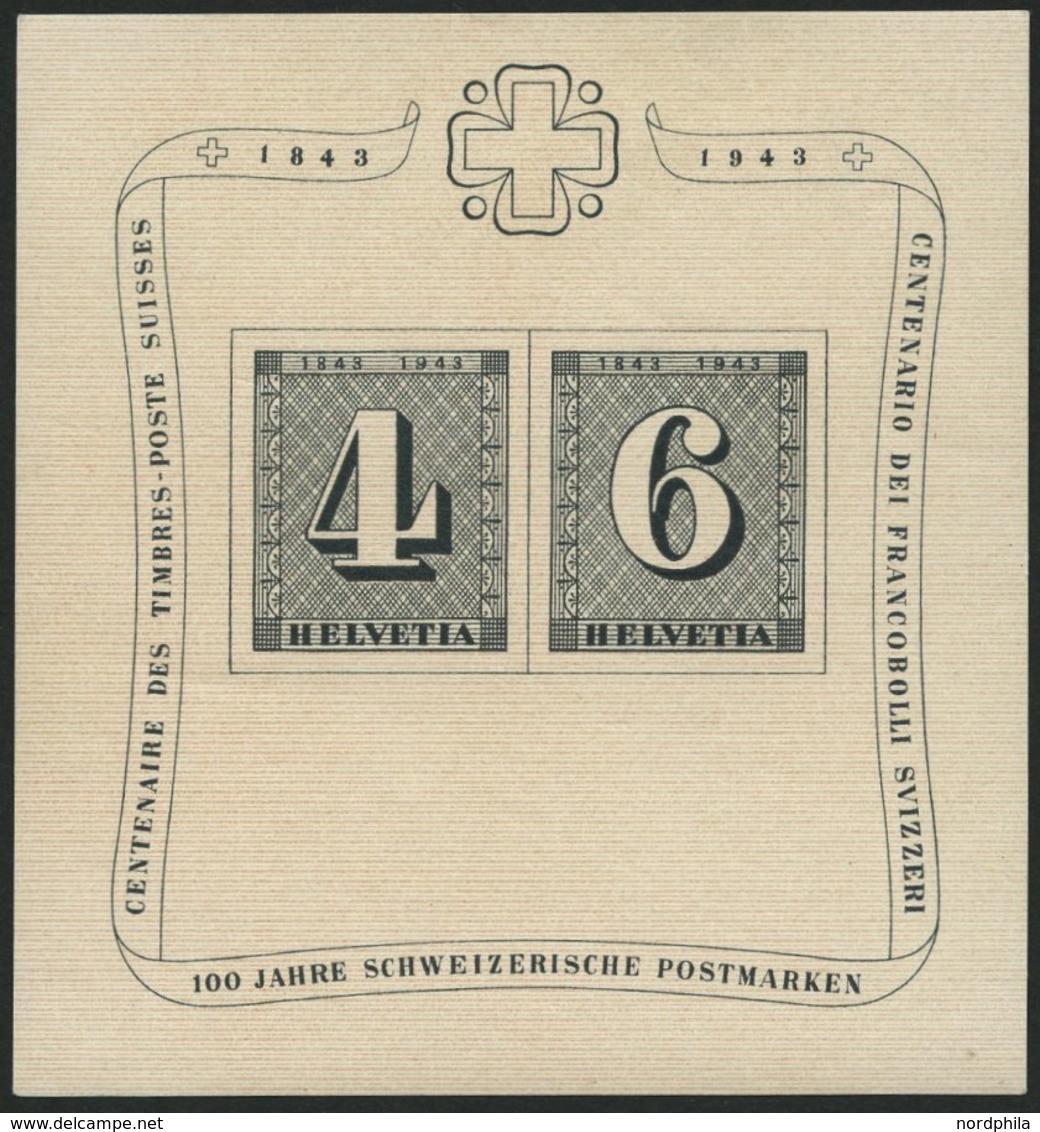 SCHWEIZ BUNDESPOST Bl. 8 **, 1943, Block 100 Jahre Briefmarken, Feinst, Mi. 100.- - 1843-1852 Timbres Cantonaux Et  Fédéraux