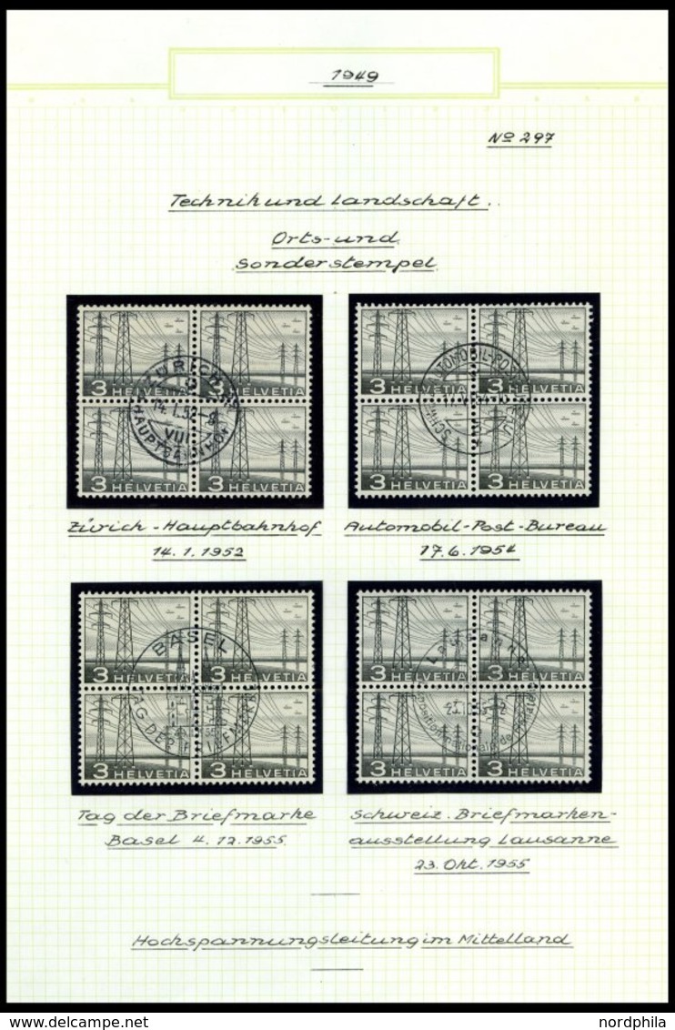 SCHWEIZ BUNDESPOST 529-40 VB O, 1949, Landschaften Und Technische Motive In Verschiedenen Zentrisch Gestempelten Viererb - 1843-1852 Federal & Cantonal Stamps