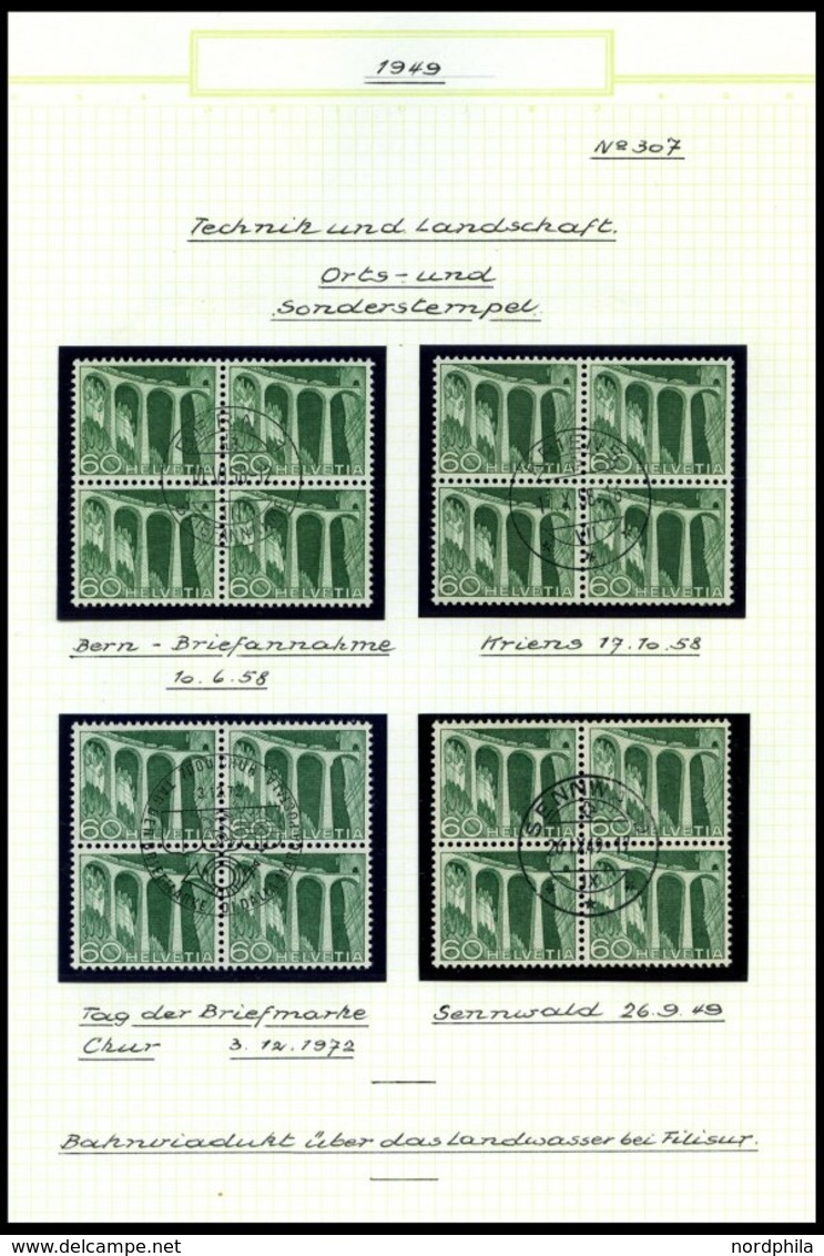 SCHWEIZ BUNDESPOST 529-40 VB O, 1949, Landschaften Und Technische Motive In Verschiedenen Zentrisch Gestempelten Viererb - 1843-1852 Federal & Cantonal Stamps