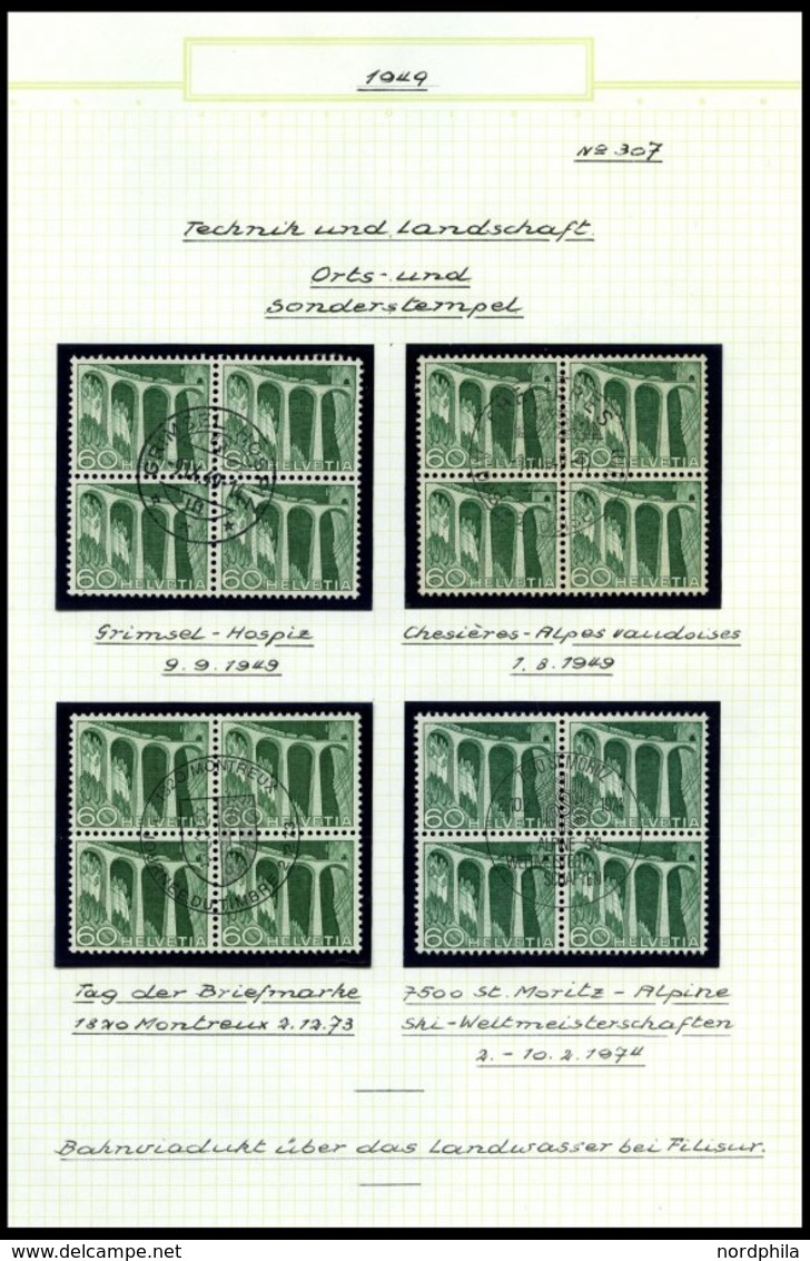 SCHWEIZ BUNDESPOST 529-40 VB O, 1949, Landschaften Und Technische Motive In Verschiedenen Zentrisch Gestempelten Viererb - 1843-1852 Federal & Cantonal Stamps