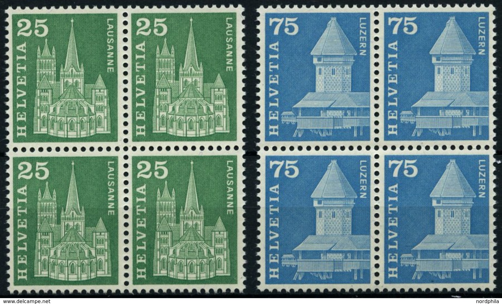 SCHWEIZ BUNDESPOST 700,707yI VB **, 1960, 25 Und 75 C. Postgeschichtliche Motive Und Baudenkmäler, Phosphoreszenz Rückse - 1843-1852 Timbres Cantonaux Et  Fédéraux