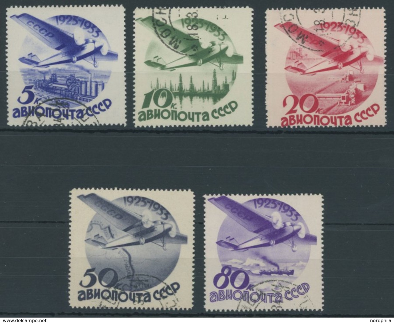 SOWJETUNION 462-66Z O, 1934, Luftfahrt Und Luftpost, Ohne Wz., Prachtsatz, Mi. 80.- - Oblitérés