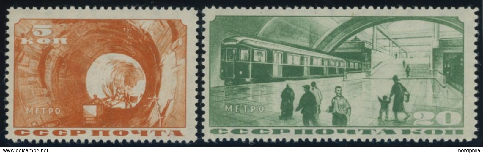 SOWJETUNION 509,512Y **, 1935, 5 Und 20 K. Moskauer U-Bahn, Wz. Liegend, 2 Prachtwerte, Mi. 500.- - Usados