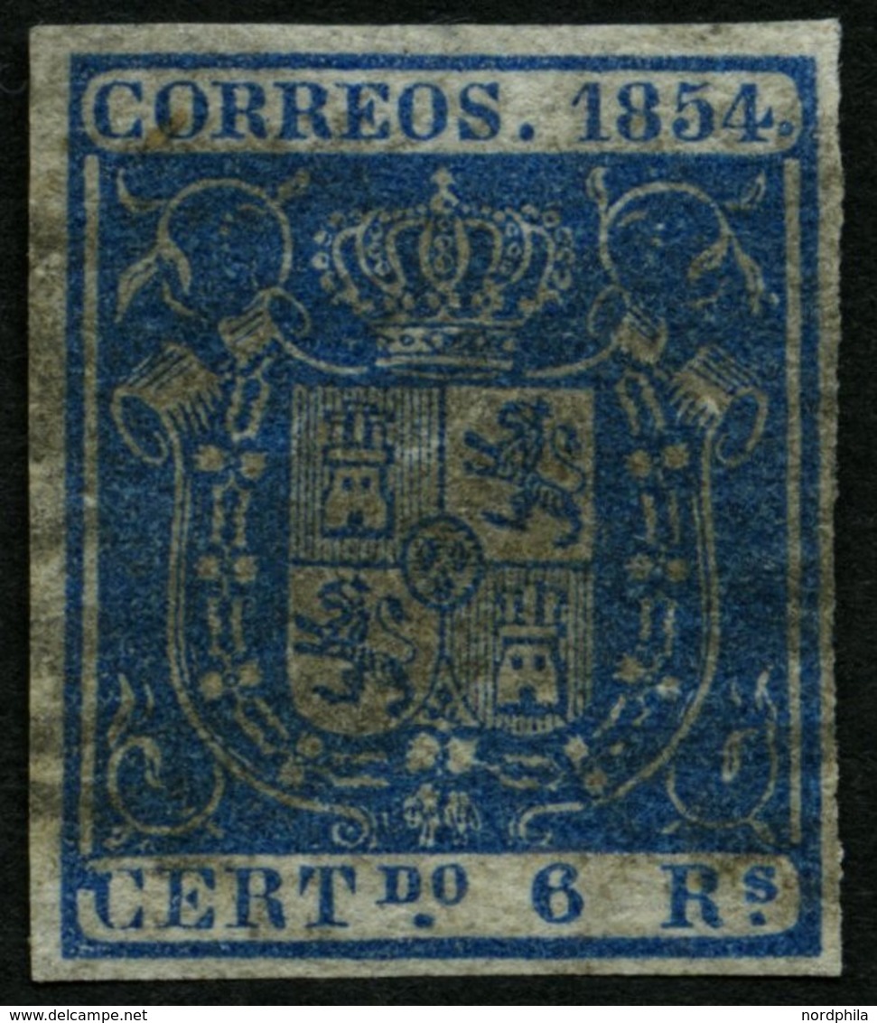 SPANIEN 30w O, 1854, 6 R. Blau, Dünnes Weißes Papier, Pracht, Mi. 300.- - Autres & Non Classés