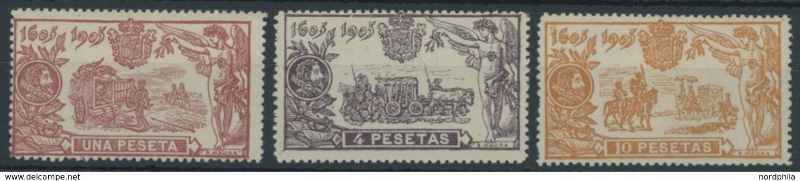 SPANIEN 227-29 *, 1905, 1 - 10 Pta. Don Quijote, Falzreste, Normale Zähnung, 3 Prachtwerte, Mi. 720.- - Autres & Non Classés