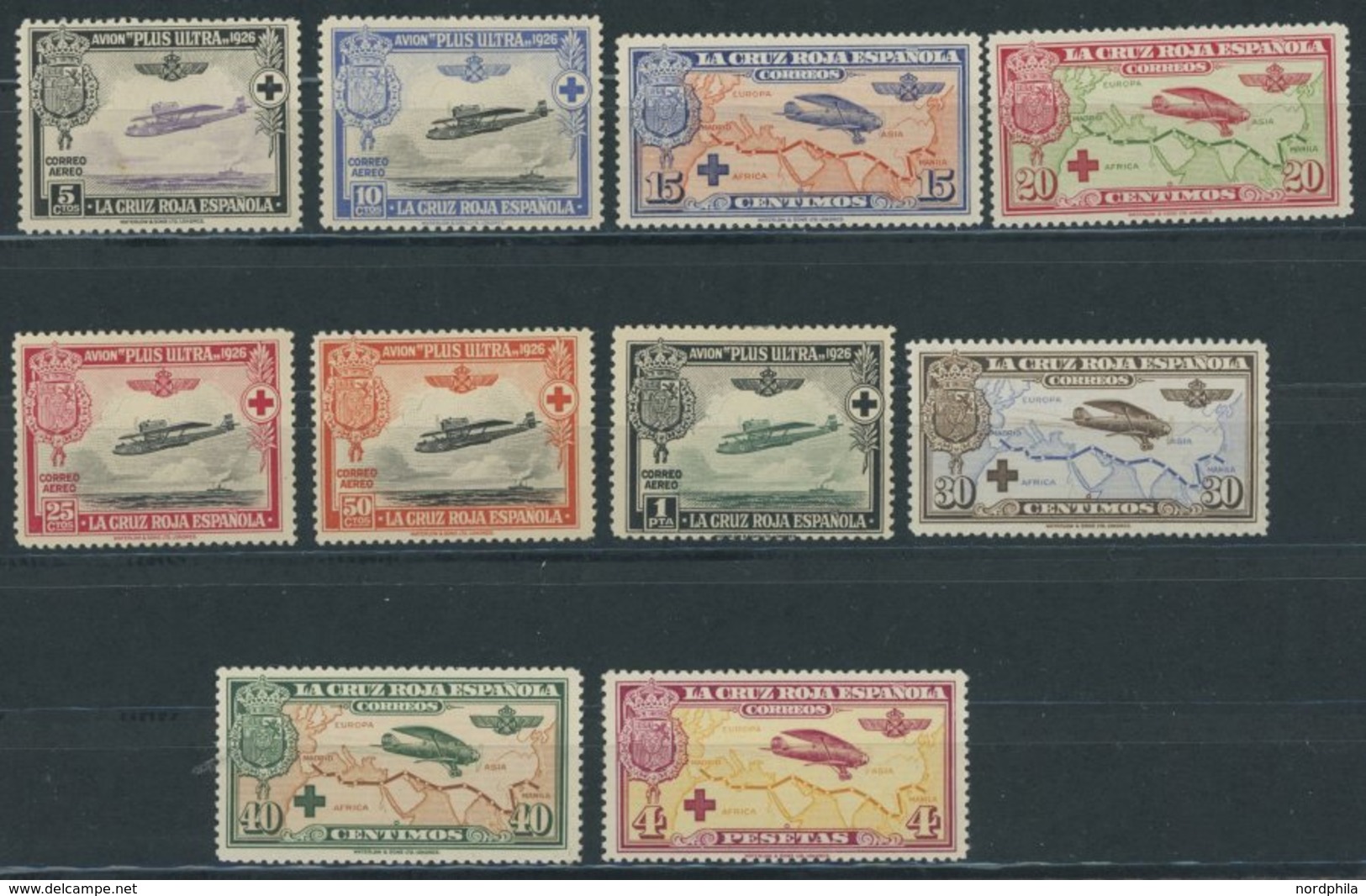 SPANIEN 312-21 *, 1926, Überseeflüge, Falzrest, Prachtsatz - Autres & Non Classés