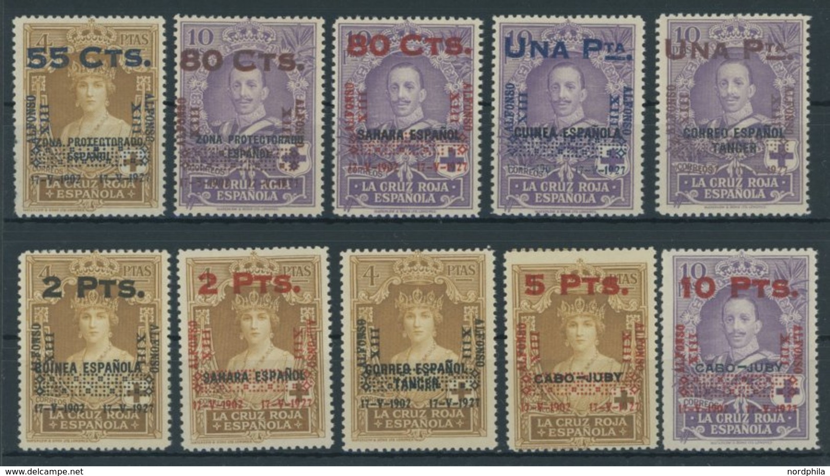 SPANIEN 351-60 **, 1927, Rotes Kreuz, üblich Gezähnter Postfrischer Pachtsatz, Signiert A. Roig, Mi. 1200.- - Autres & Non Classés