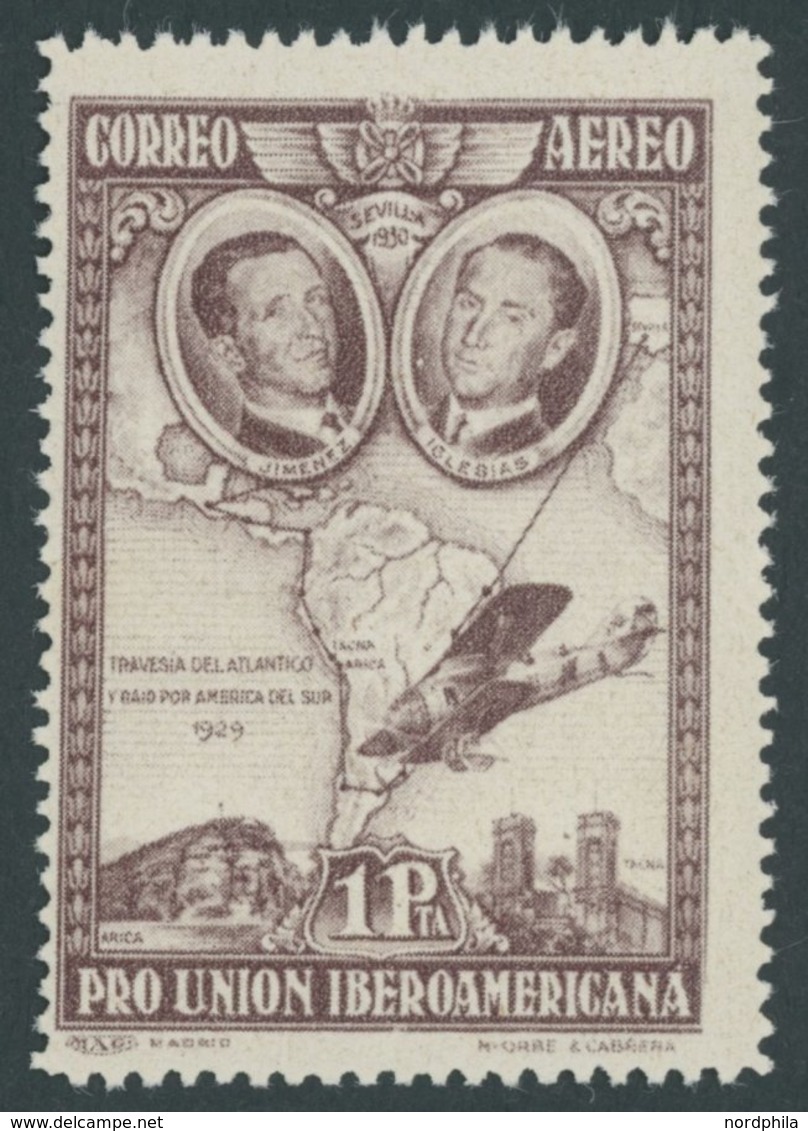 SPANIEN 560b *, 1930, 1 Pta. Lilakarmin Ibero-Amerikanische Ausstellung II, Falzrest, Pracht - Autres & Non Classés