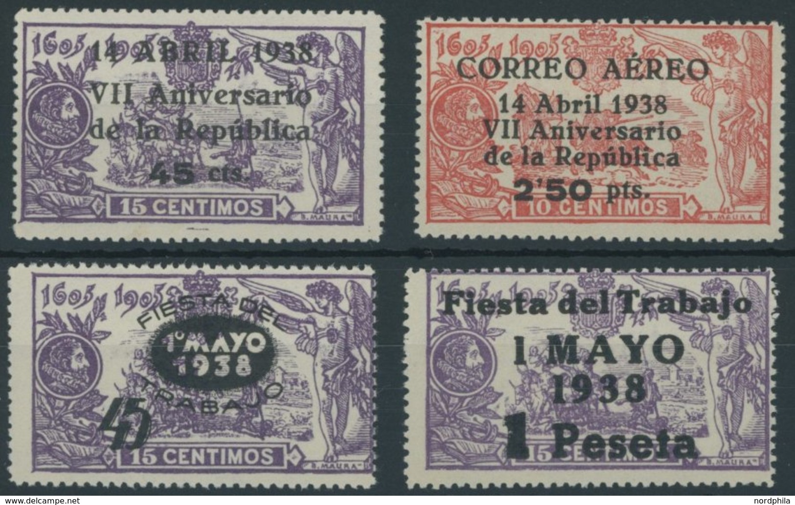 SPANIEN 706/7*,708/9** , 1938, 7 Jahre Republik Und Tag Der Arbeit, 4 Postfrische Prachtwerte - Autres & Non Classés