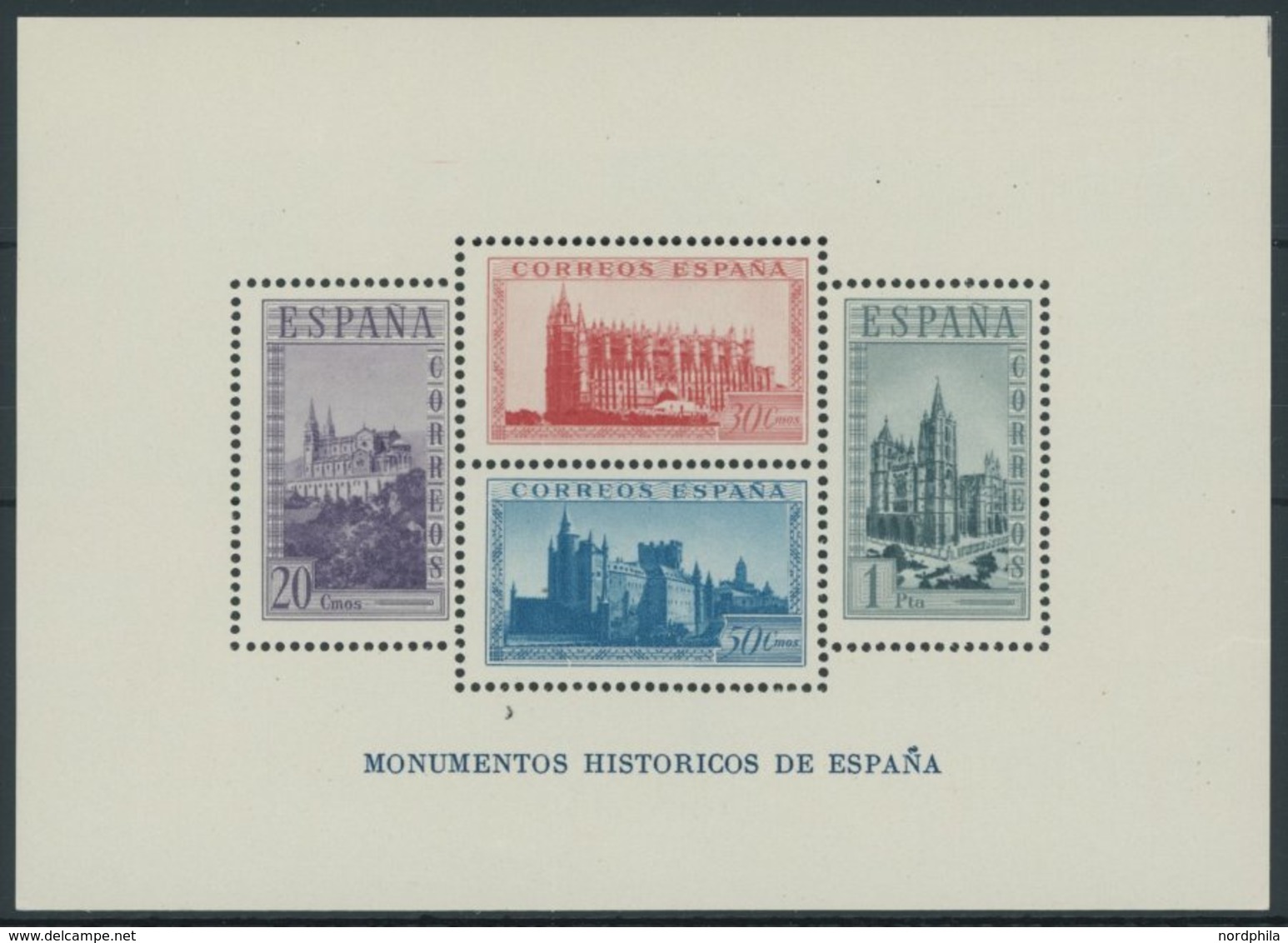 SPANIEN Bl. 9A **, 1938, Block Historische Baudenkmäler, Gezähnt, Postfrisch, Pracht, Mi. 90.- - Altri & Non Classificati