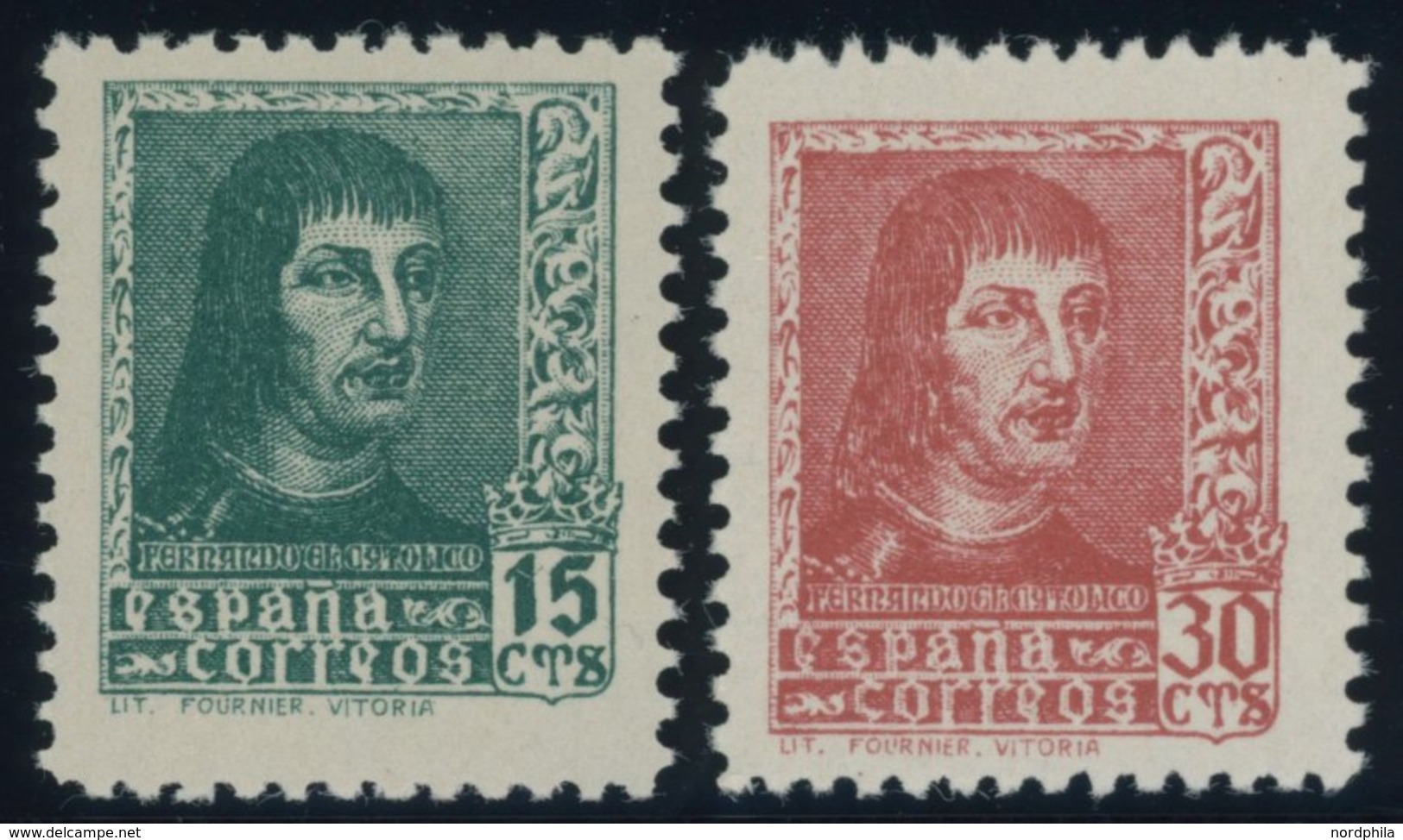 SPANIEN 791,794 **, 1938, König Ferdinand II, Druckvermerk Lit Fournier Vitoria, 2 Postfrische Prachtwerte, Mi. 53.- - Altri & Non Classificati