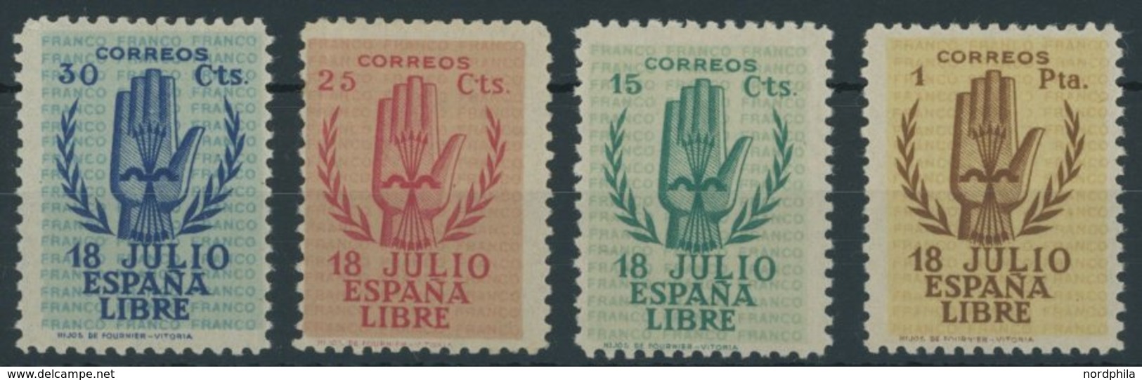 SPANIEN 807-10 *, 1938, Nationale Erhebung, Falzrest, Prachtsatz - Autres & Non Classés