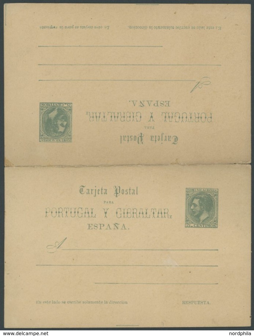 SPANIEN P 12 BRIEF, GANZSACHEN: 1879, 5/5 Cs. Graugrün, Frage- Und Antwortteil, Ungebraucht, Feinst - Autres & Non Classés