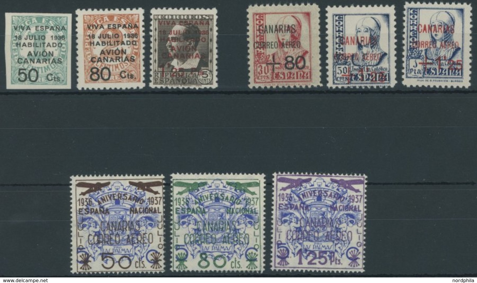 KANARISCHE INSELN 4-6,27-32 **, 1936/7, 2., 10. Und 11. Flugpost-Ausgabe, 3 Postfrische Prachtsätze, Signiert Zumstein,  - Autres & Non Classés