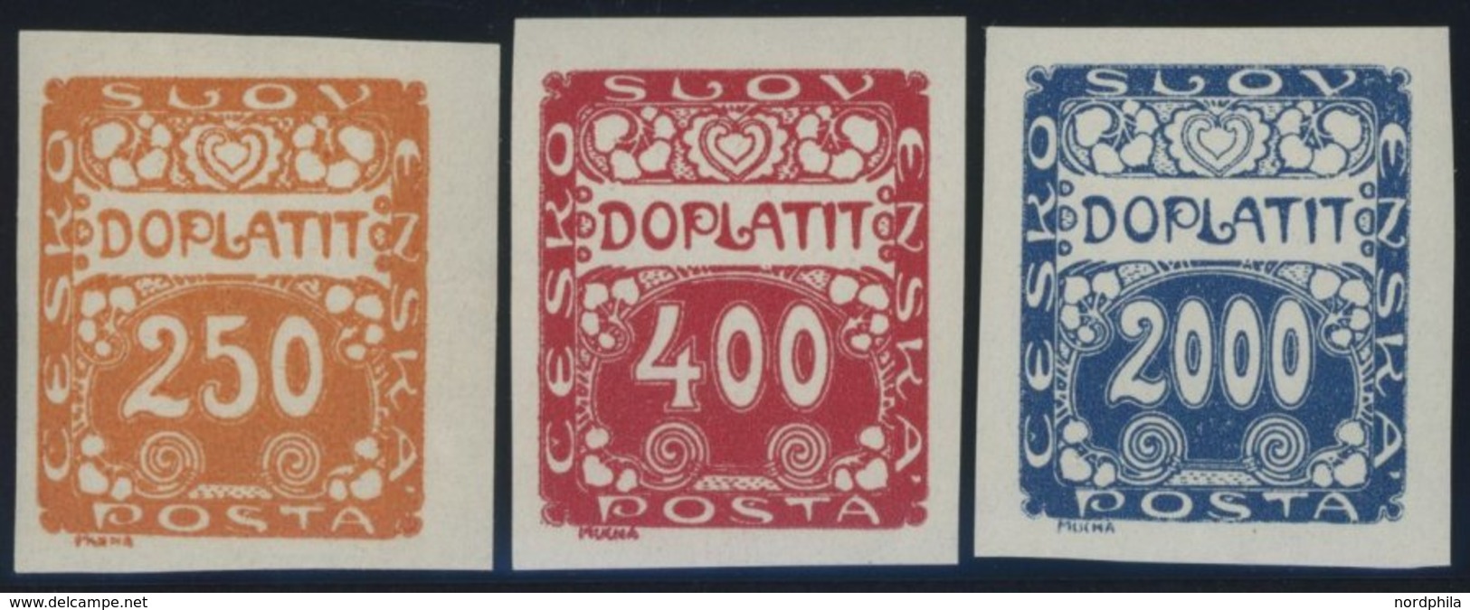 TSCHECHOSLOWAKEI P 10/1,14 **, 1920, 250, 400 Und 2000 H. Ziffer, 3 Postfrische Prachtwerte - Postage Due