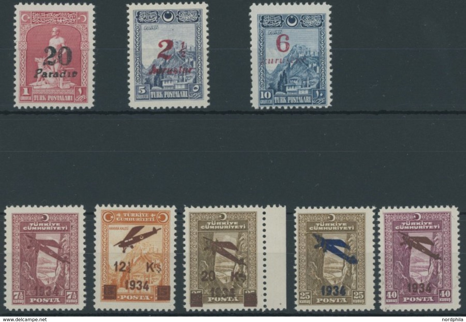 TÜRKEI 882-84,980-84 **, 1929/34, Freimarken Und Flugpostlinie, 2 Postfrische Prachtsätze, Mi. 57.- - Sonstige & Ohne Zuordnung