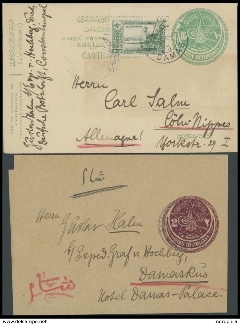 TÜRKEI 1915, Hochberg Expedition, Eine Ganzsachenkarte Und Ein Streifband Mit Verschiedenen DAMAS-Stempeln, Pracht - Other & Unclassified