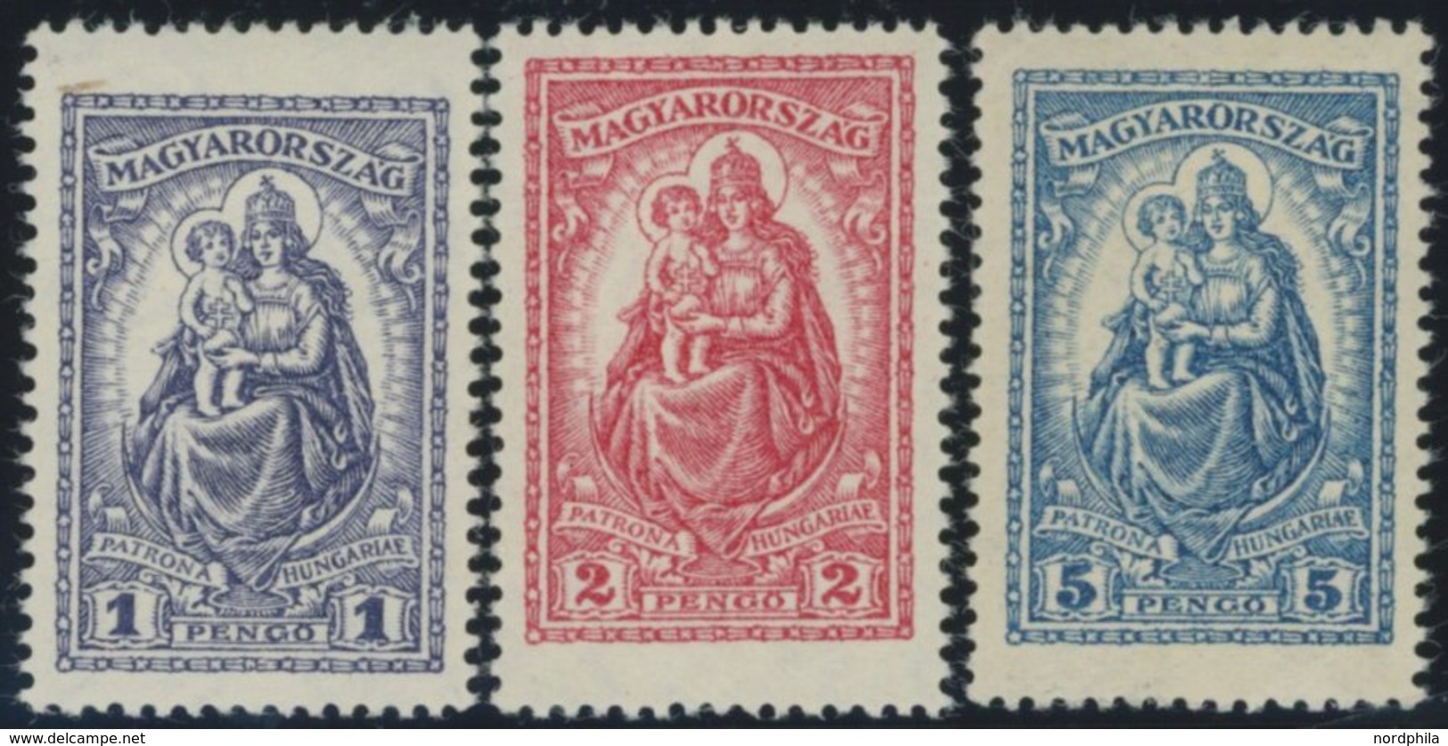 UNGARN 427-29 **, 1926, Patrona Hungariae, 1 Und 2 P. Herstellungsbedingte Gummiknitter, Postfrischer Prachtsatz, Mi. 14 - Autres & Non Classés