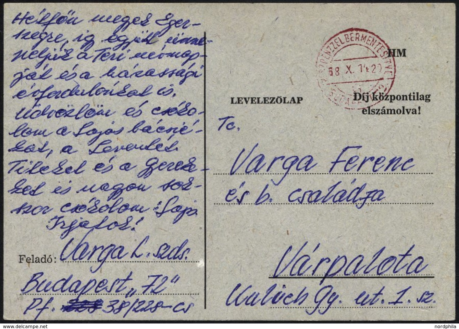 UNGARN 1968, Portofreie Feldpostkarte Eines In Der Tschechoslowakei Eingesetzten Ungarischen Soldaten, über Das Postfach - Autres & Non Classés