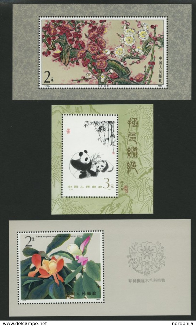 CHINA - VOLKSREPUBLIK Bl. 34/5,37/8 **, 1985, Block Mei-Blumen, Panda, Blumen Und Bronzeskulptur, 4 Prachtblocks, Mi. 10 - Sonstige & Ohne Zuordnung